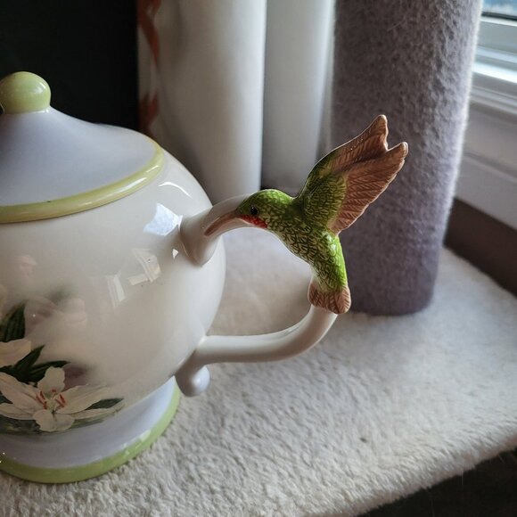 vintage Teleflora Gift teapot Lena Liu Hummingbird and Lilies Imperial Graphics - Picture 3 of 11